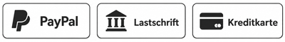 Zahlungsarten: PayPal, Lastschrift, Kreditkarte und SEPA